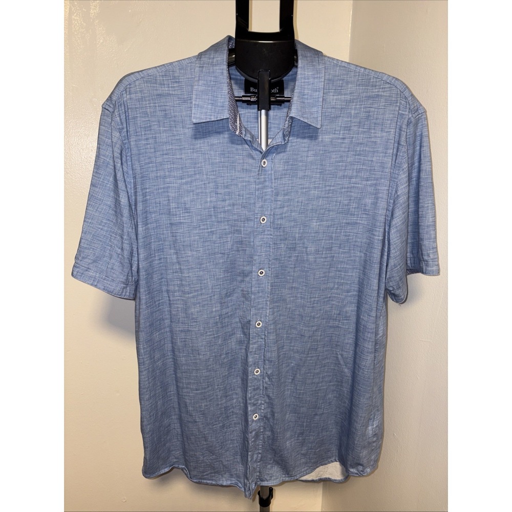 Buttercloth Performance Icy Cotton Short Sleeve Button Up Mens XL Blue